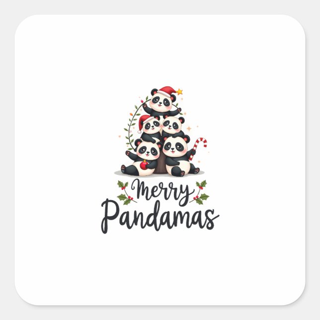 Sticker Carré Merry Pandamas Pun Panda Christmas (2) (Devant)