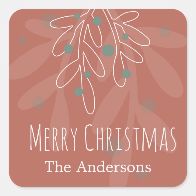 Sticker Carré Merry Xmas abstract floral family name (Devant)