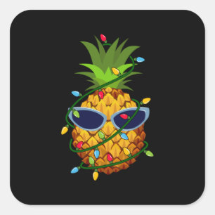 Sticker Carré Merry Xmas Pineapple Christmas Tree Lights