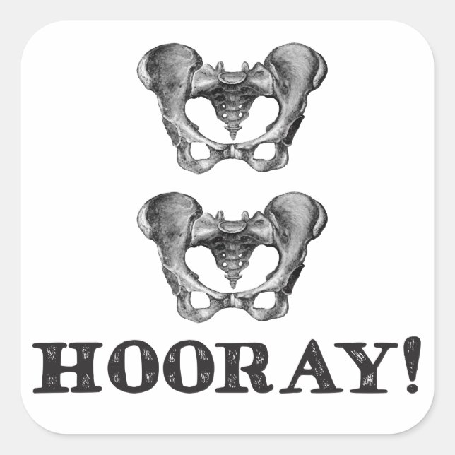Sticker Carré Message d'anatomie Hip Hip Hooray (Devant)