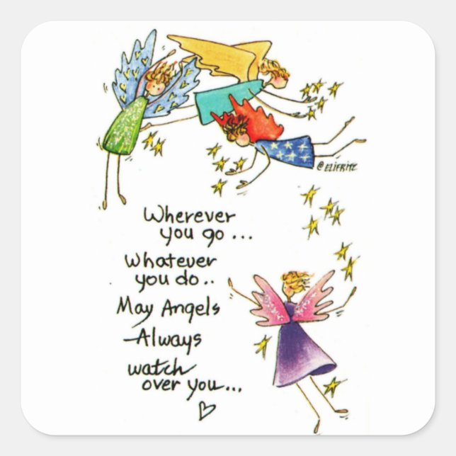 Sticker Carré Messagers de Dieu qui vous regardent de couleur mo (Devant)