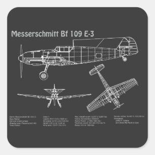 Sticker Carré Messerschmitt Bf 109 - Plan d'avion PD