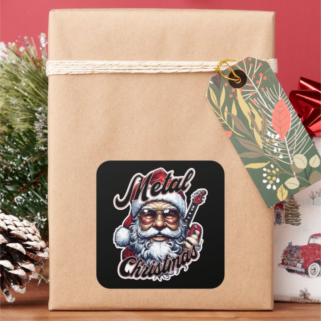 Sticker Carré Metal Christmas Rocker Santa Guitar Head (vacances)