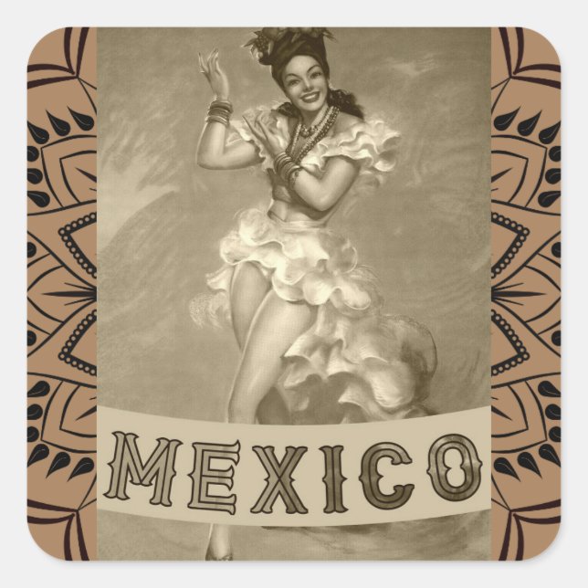 Sticker Carré MEXICO Art Vintage - Voyage - (Devant)