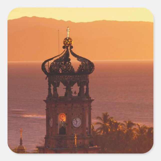 Sticker Carré Mexique, Jalisco, Puerto Vallarta. Tour de l'églis (Devant)