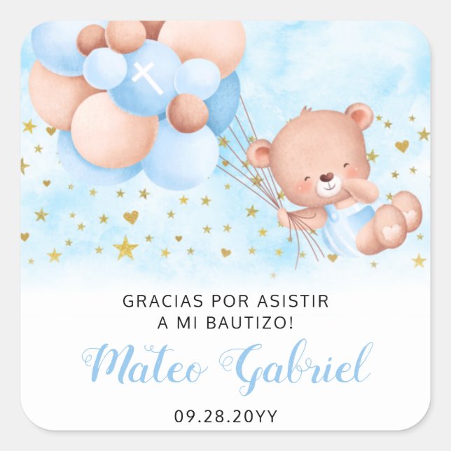 Sticker Carré Mi Bautizo espagnol Baptism Recuerdos Para Bautizo (Devant)