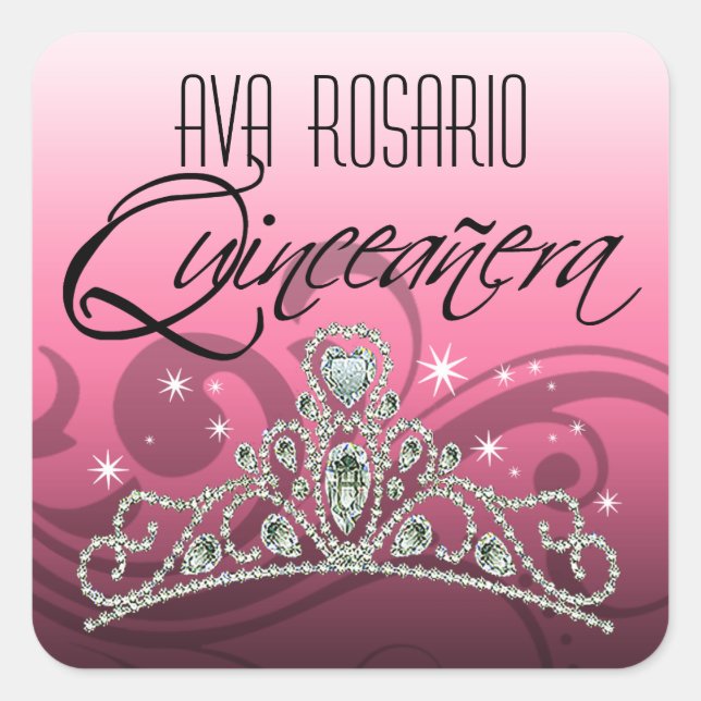 Sticker Carré Mi Quinceañera Sparkling Tiara (rose) (Devant)
