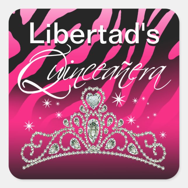 Sticker Carré Mi Quinceañera Sparkling Tiara Zebra (Devant)
