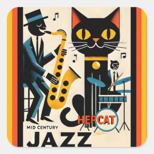 Sticker Carré Mi siècle Jazz Age HepCat Chat Noir