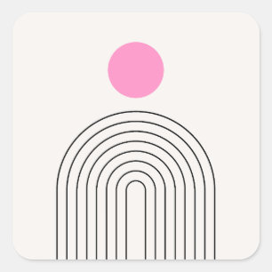 Sticker Carré Mi-Siècle Moderne 01 Rose Blanc Soleil Et Arc-En-C