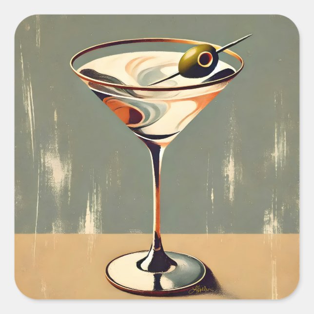Sticker Carré Mi-siècle Moderne 1 Olive Martini Peinture (Devant)