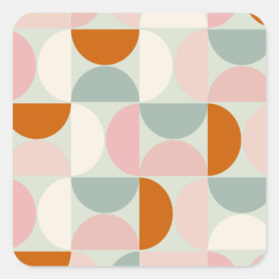 Sticker Carré Mi-siècle moderne Sage Vert Blush Orange Motif