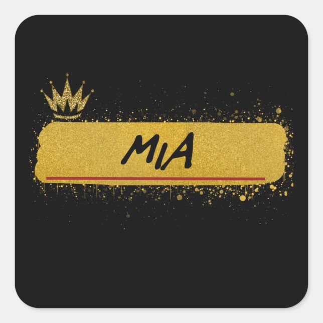 Sticker Carré Mia prénom Gold Parties scintillant Queen (Devant)