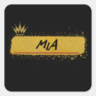 Sticker Carré Mia prénom Gold Parties scintillant Queen
