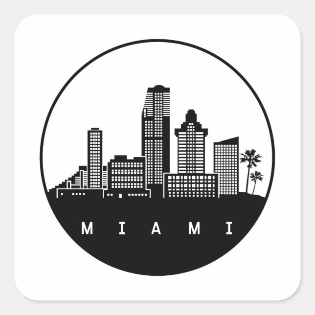 Sticker Carré Miami Florida Skyline (Devant)