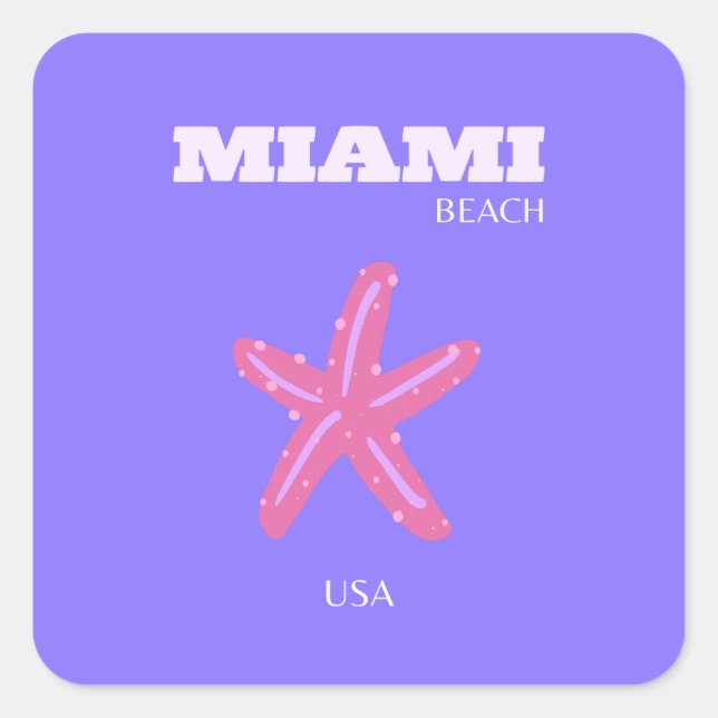 Sticker Carré Miami, Miami Beach, Preppy Room, Violet, Lilac (Devant)
