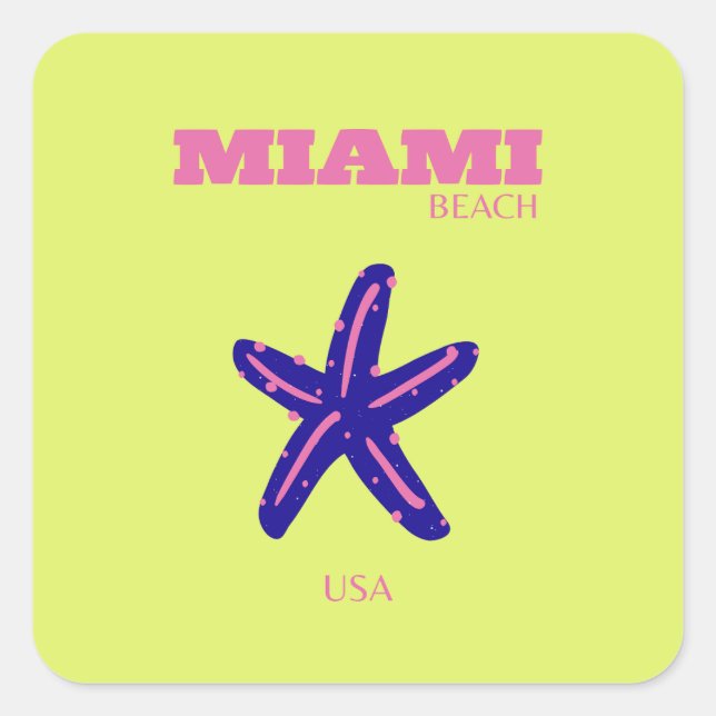 Sticker Carré Miami, Miami Beach, Travel Art, Preppy (Devant)