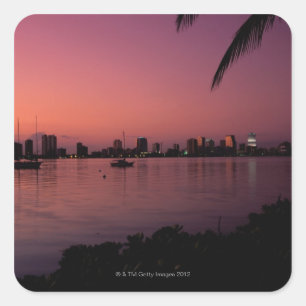 Sticker Carré Miami Skyline à Sunset