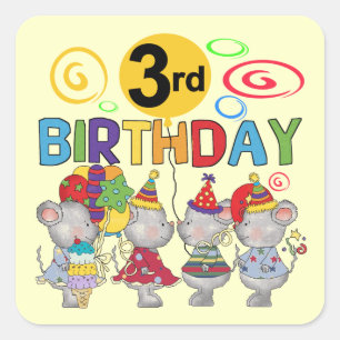 Sticker Carré Mice 3e anniversaire T-shirts et cadeaux