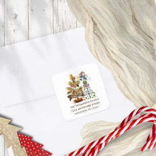 Sticker Carré Mice Mice Christmas Tree Nom Adresse de retour