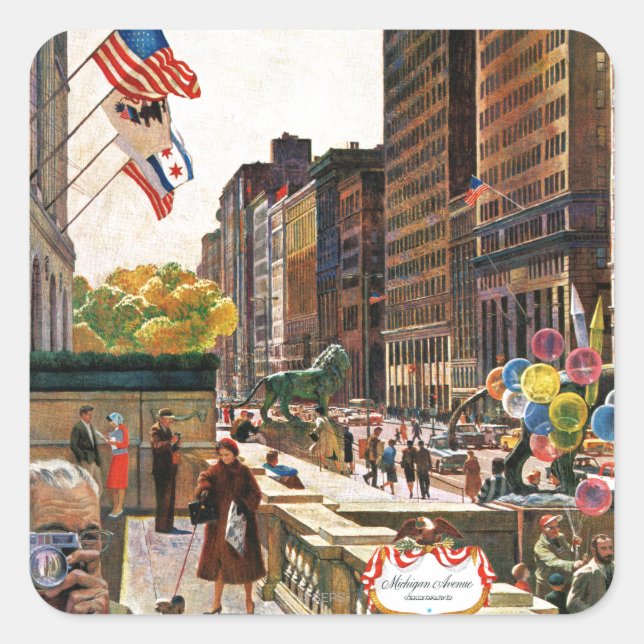 Sticker Carré Michigan Avenue, Chicago par John Falter (Devant)