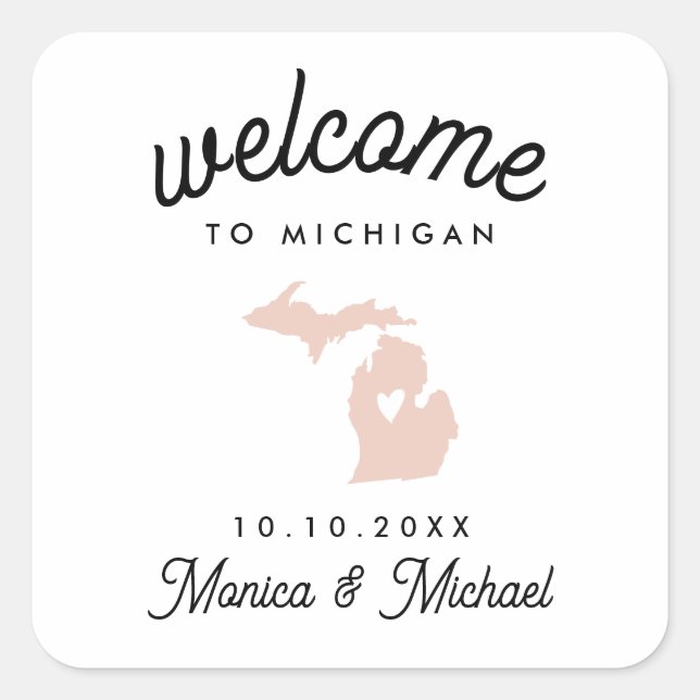 Sticker Carré MICHIGAN State Destination Mariage N'IMPORTE QUELL (Devant)