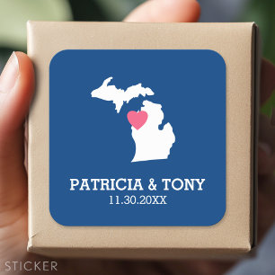Sticker Carré Michigan State Map with Custom Love Heart and Name