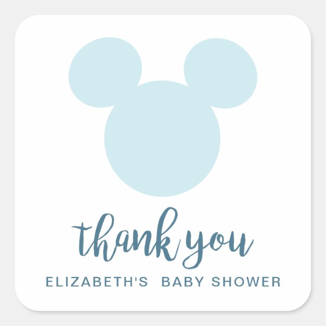 Sticker Carré Mickey | Baby shower Aztèque Bleu - Merci (Devant)