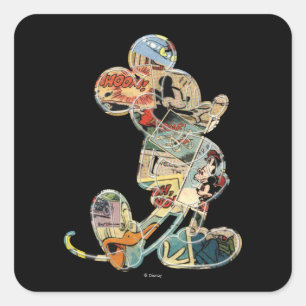 Sticker Carré Mickey Classique Silhouette de Bande Dessinée