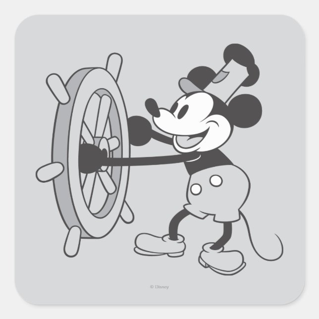 Sticker Carré Mickey classique | Steamboat Willie (Devant)
