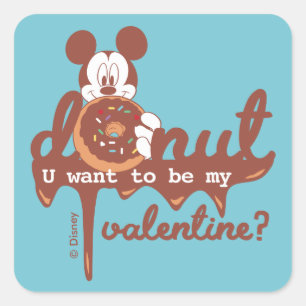 Sticker Carré Mickey Donut Tu veux être mon Valentin ?
