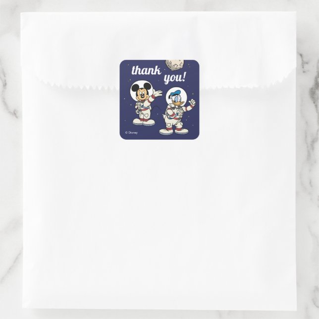Sticker Carré Mickey et amis Espace Anniversaire Merci (Sac)