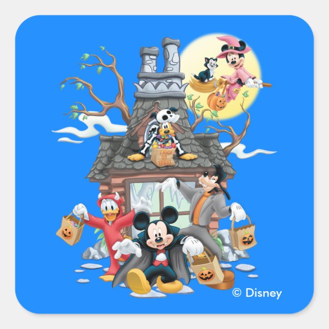 Sticker Carré Mickey et les amis Haunted House (Devant)