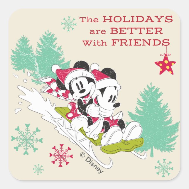Sticker Carré Mickey et Minnie classiques | Neige (Devant)