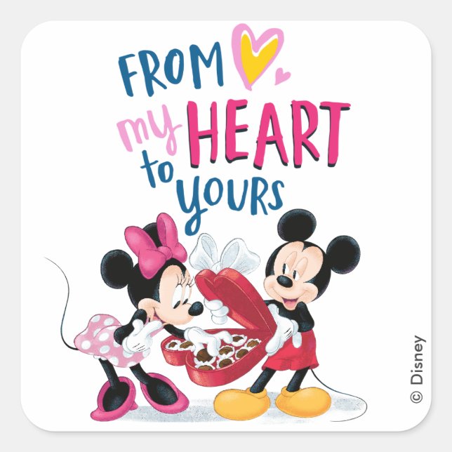 Sticker Carré Mickey et Minnie| De mon coeur aux vôtres (Devant)