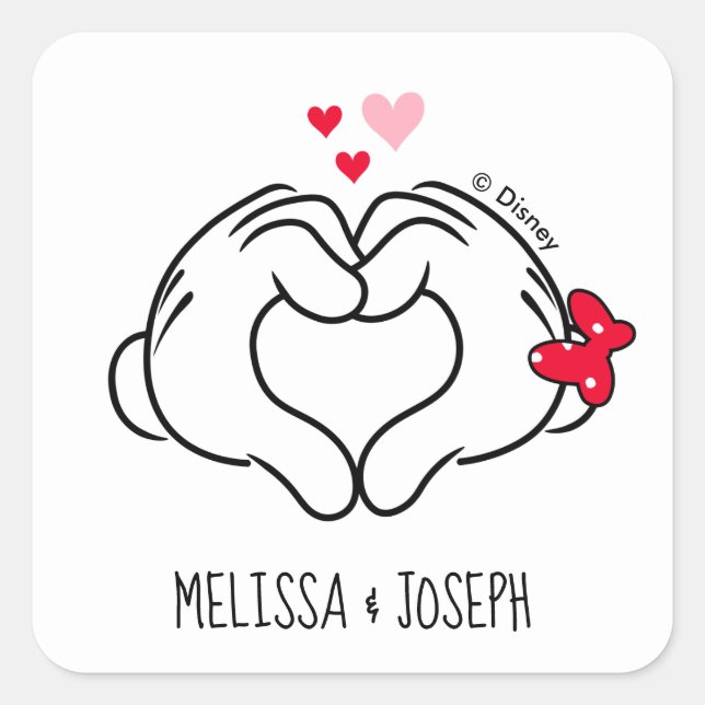 Sticker Carré Mickey et Minnie faire le coeur signe avec les mai (Devant)