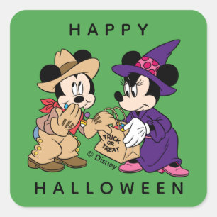 Sticker Carré Mickey et Minnie Halloween mignons