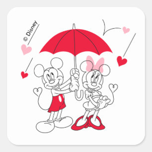 Sticker Carré Mickey et Minnie La Saint-Valentin Cœurs qui tom