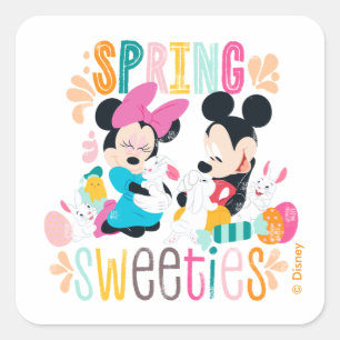 Sticker Carré Mickey et Minnie Les douceurs du printemps