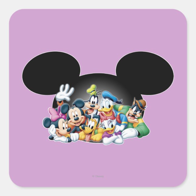 Sticker Carré Mickey & Friends | Groupe dans Mickey Ears (Devant)