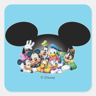 Sticker Carré Mickey & Friends Groupe en oreilles de Mickey