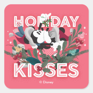 Sticker Carré Mickey & Minnie Baisers de Fêtes