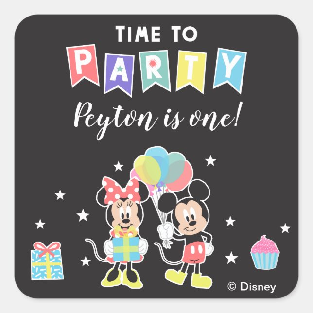 Sticker Carré Mickey & Minnie | Heure de la fête (Devant)