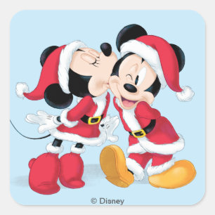 Sticker Carré Mickey & Minnie Le plaisir de la cloche de Noël