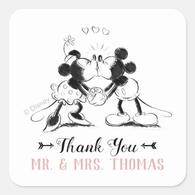 Sticker Carré Mickey & Minnie | Mariage Confetti rose (Devant)