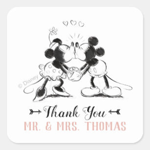 Sticker Carré Mickey & Minnie   Mariage Confettis Roses