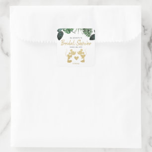 Sticker Carré Mickey & Minnie   Mariage Tropical Faux Or