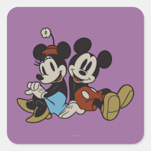 Sticker Carré Mickey & Minnie Paire Classique Assise