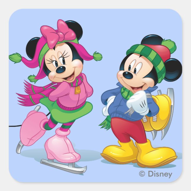 Sticker Carré Mickey & Minnie Patinage sur glace (Devant)
