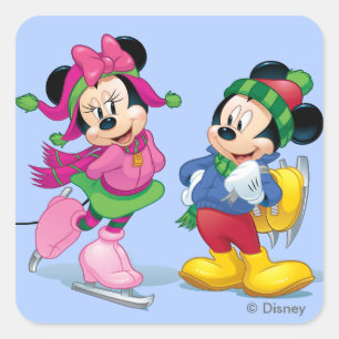 Sticker Carré Mickey & Minnie Patinage sur glace